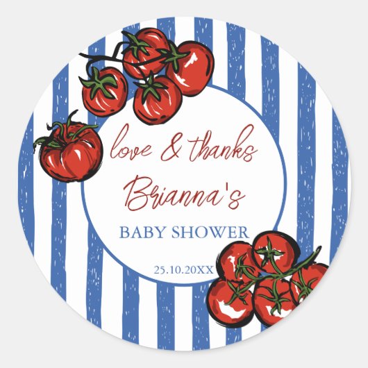 Ciao baby tomato blue Italian baby shower favor Runder Aufkleber (Vorderseite)