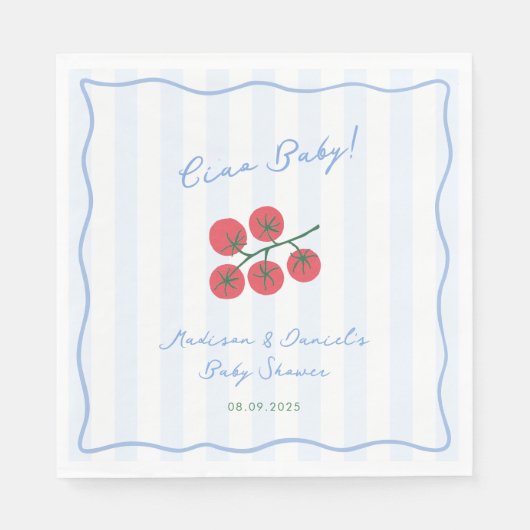 Ciao Baby! Tomatoes Blue Red Baby Shower Party Serviette (Vorderseite)