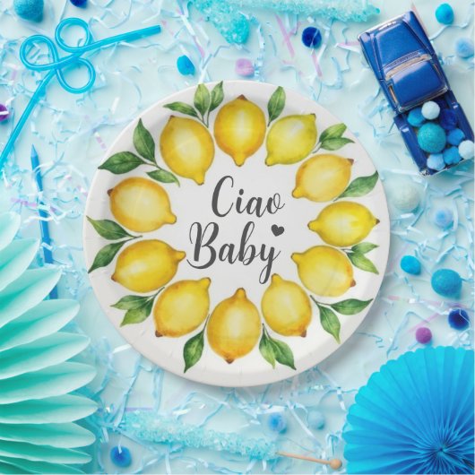 Ciao Baby Watercolor Lemons Baby Shower Pappteller (Party)