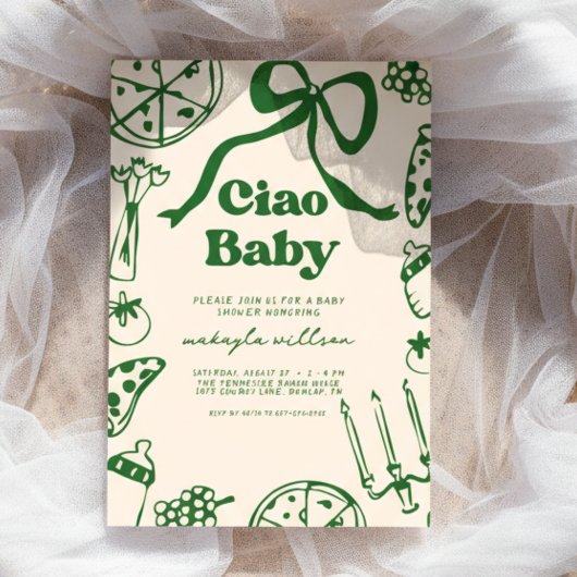 Ciao Baby Whimsical Italian Pizza Baby Shower Einladung