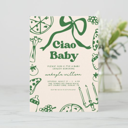 Ciao Baby Whimsical Italian Pizza Baby Shower Einladung (Stehend Vorderseite)