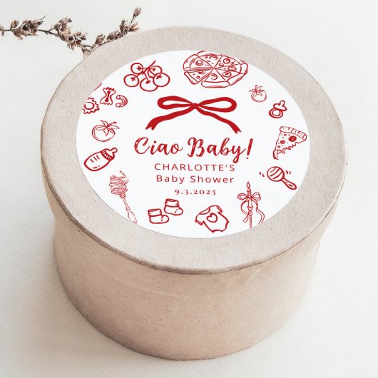 Ciao Baby Whimsical Red Bow Baby Shower Runder Aufkleber