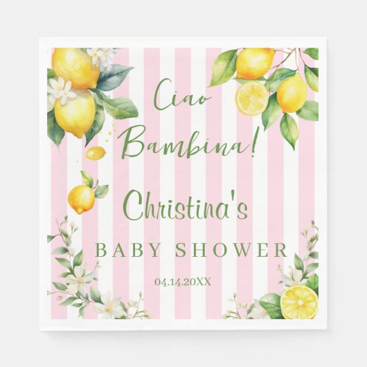 Ciao Bambina Baby Shower Pink Citrus Lemon Serviette (Vorderseite)