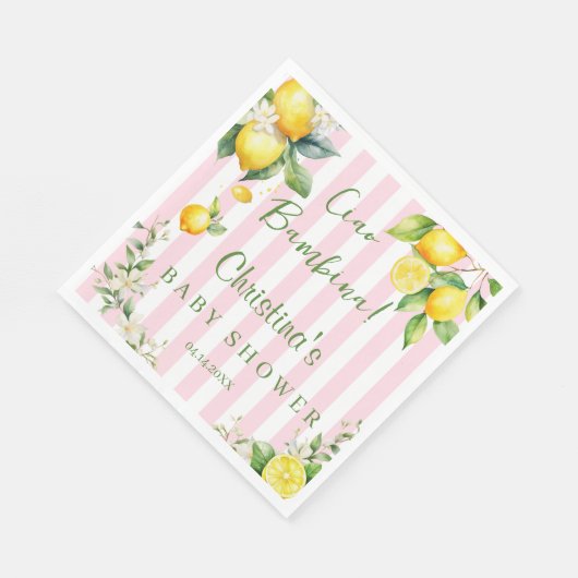 Ciao Bambina Baby Shower Pink Citrus Lemon Serviette (Ecke)