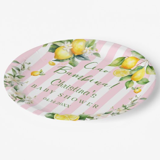 Ciao Bambina Baby Shower Pink Lemon Paper Plate Pappteller (Schrägansicht)