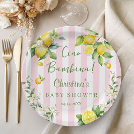 Ciao Bambina Baby Shower Pink Lemon Paper Plate Pappteller
