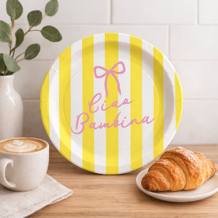 Ciao Bambina Gelber Streifen Zitrone Baby Shower Pappteller