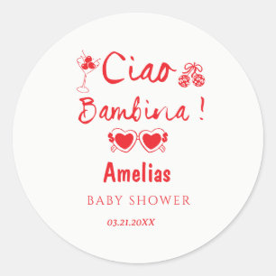 Ciao bambina italienisches handgezeichnetes Thema Runder Aufkleber
