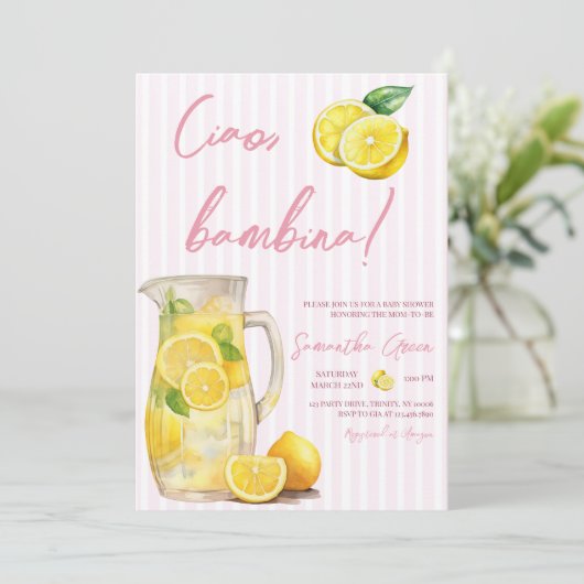 Ciao Bambina Lemon Baby Shower Einladung (Stehend Vorderseite)