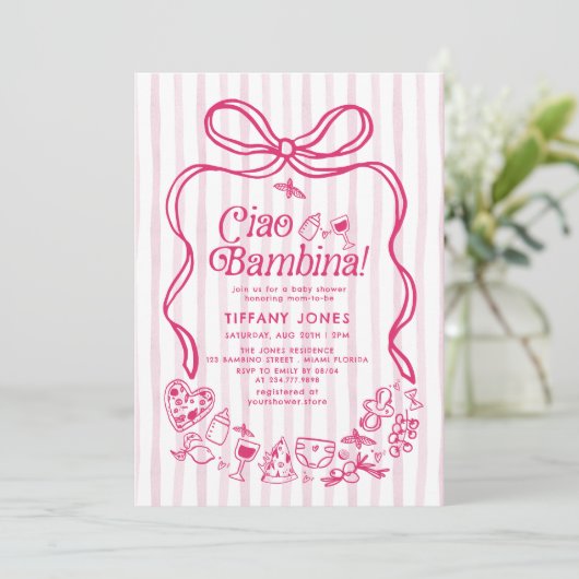 Ciao Bambina Pink italienische Lemons Babydusche Einladung (Stehend Vorderseite)