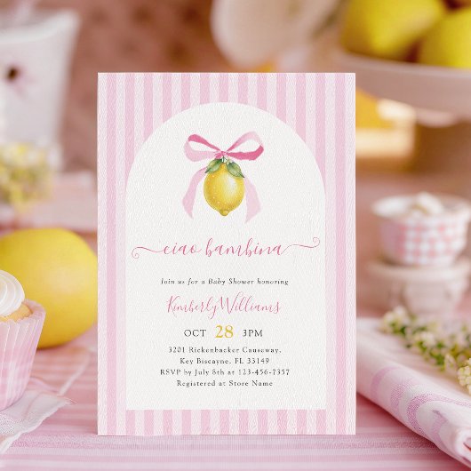 Ciao Bambina Pink Lemon Baby Shower Invitation Einladung