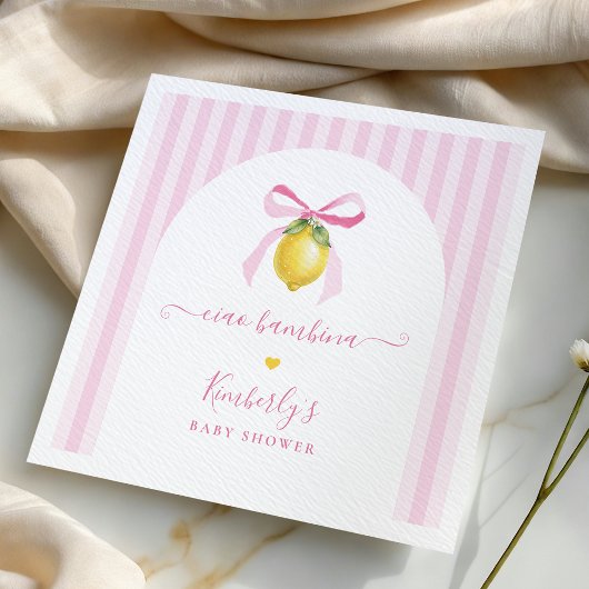 Ciao Bambina Pink Striped Lemon Baby Shower Serviette