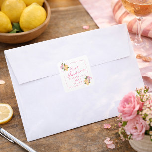 Ciao Bambina Rosa Band Gelbe Zitrone Baby Shower Quadratischer Aufkleber