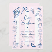 Ciao Bambino Fun Italienisches Handgezeichnetes Br Einladung (Vorne/Hinten)