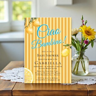 Ciao Bambino Gelbe Streifen-Limonen-Baby-Party Einladung
