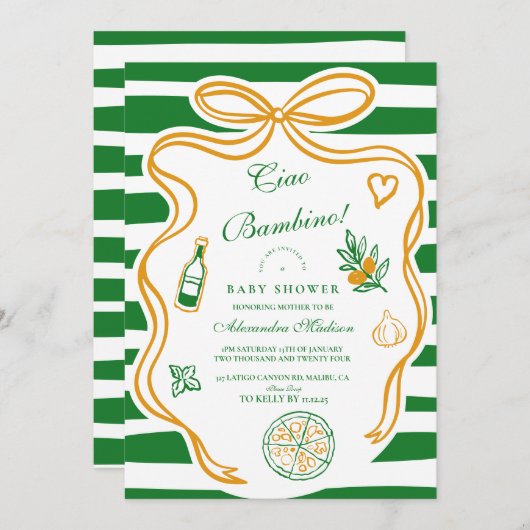 Ciao Bambino Green Italian Baby Shower Einladung (Vorne/Hinten)