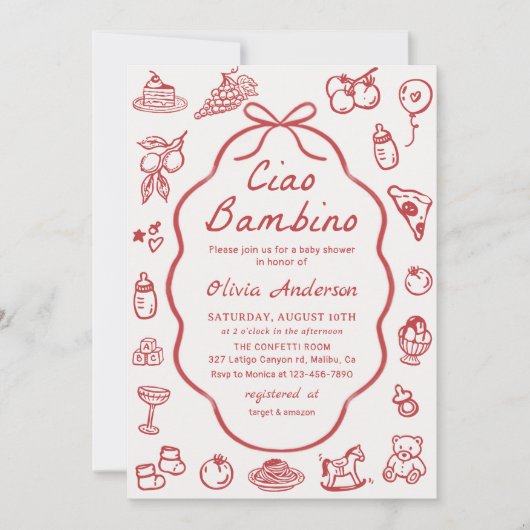 Ciao Bambino Handgezeichnete italienische Lemon Ba Einladung (Vorderseite)