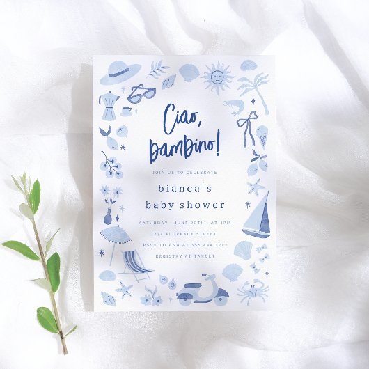Ciao Bambino Italian Blue Boy Baby Shower Einladung