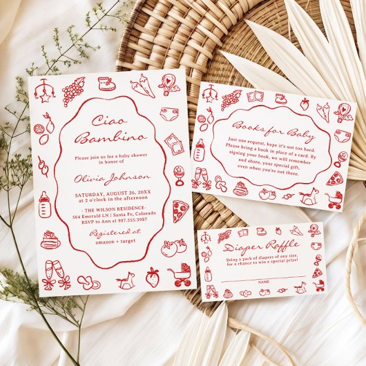 Ciao Bambino Italienische Bücher für Babydusche Begleitkarte
