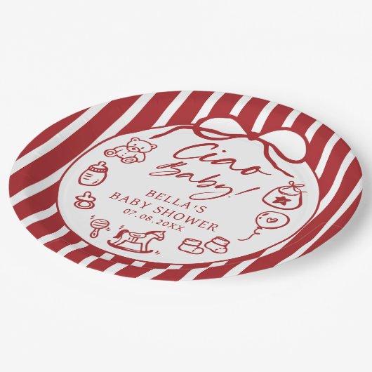 Ciao Bambino Italienische Illustrierte Babydusche Pappteller (Schrägansicht)