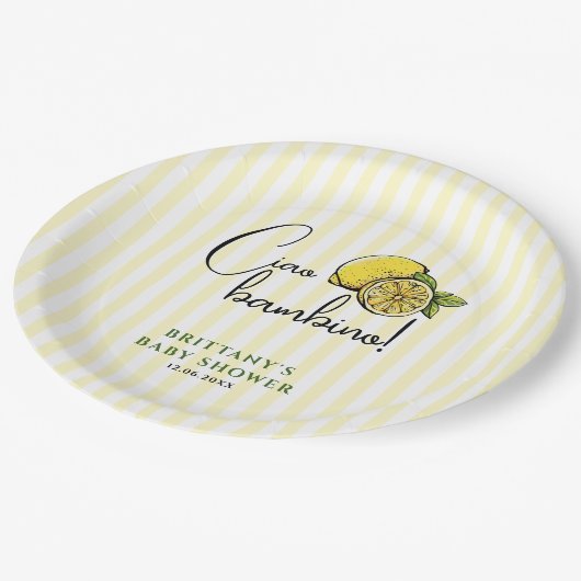 Ciao Bambino Lemon Italienische Summer Baby Dusche Pappteller (Schrägansicht)