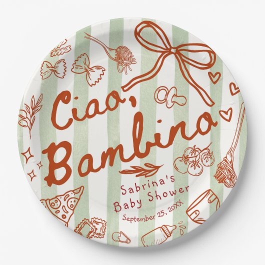 Ciao Bambino Olive Green Pappteller (Vorderseite)