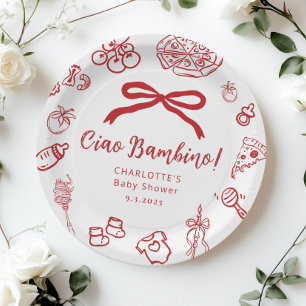 Ciao Bambino Pizza Whimsical Bow Babyparty Pappteller