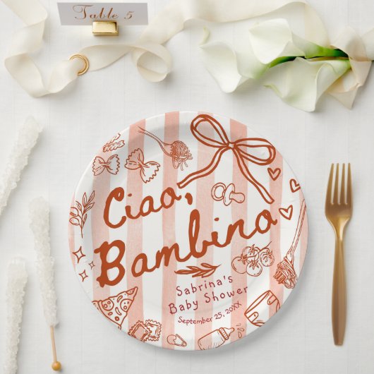 Ciao Bambino Rot Pappteller (Hochzeit)