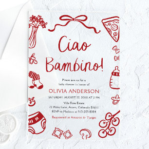 Ciao Bambino Whimsical Italian Pizza Baby Shower Acryleinladungen