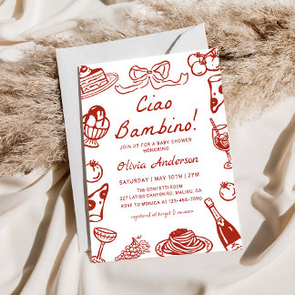 Ciao Bambino Whimsical Italian Pizza Baby Shower Einladung