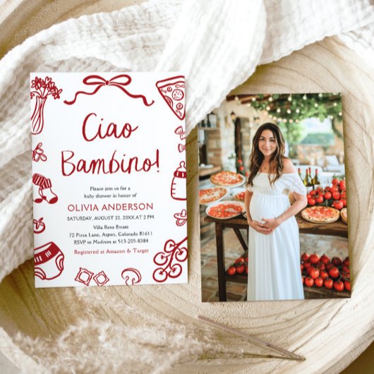 Ciao Bambino Whimsical Italienische Pizza Baby Dus Einladung