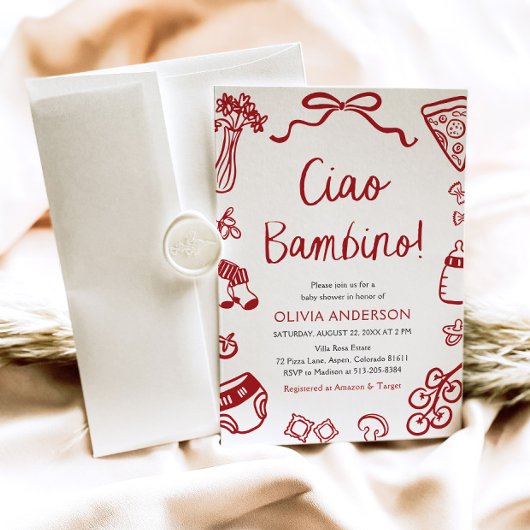 Ciao Bambino Whimsical Italienische Pizza Baby Dus Einladung