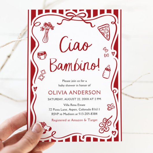 Ciao Bambino Whimsical Italienische Pizza Baby Dus Einladung