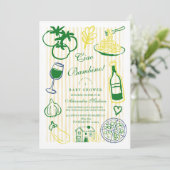 Ciao Bambino Yellow Stripe Baby Dusche Einladung (Stehend Vorderseite)