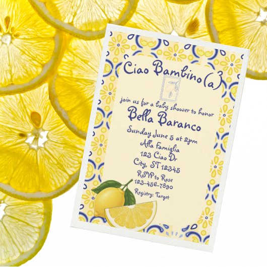 Ciao Bambio(a), Italian, Lemon, Baby Shower Einladung