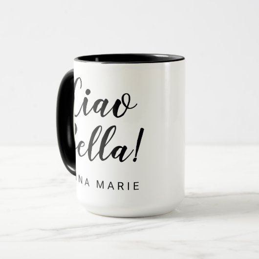 Ciao Bella Black Script Italienische Tasse (Vorderseite Links)