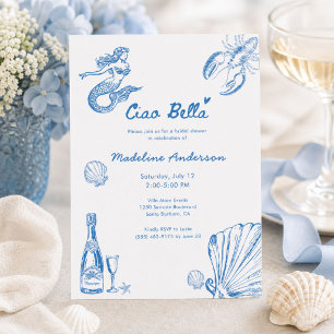 Ciao Bella Blau Toile Küsten-Junggesellinnenabschi Einladung