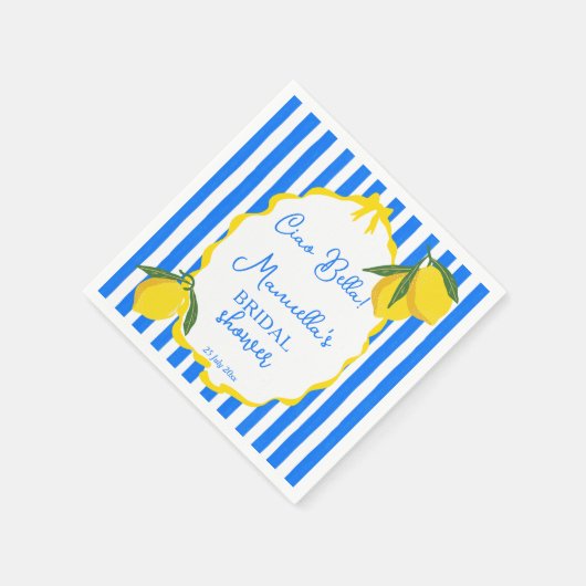 Ciao bella blue stripes lemons Brautparty Serviette (Ecke)