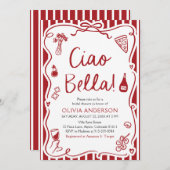 Ciao Bella Hand Drawn Italienisches Pizza Brautpar Einladung (Vorne/Hinten)