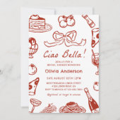 Ciao Bella Hand Drawn Italienisches Pizza Brautpar Einladung (Vorderseite)