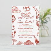 Ciao Bella Hand Drawn Italienisches Pizza Brautpar Einladung (Stehend Vorderseite)
