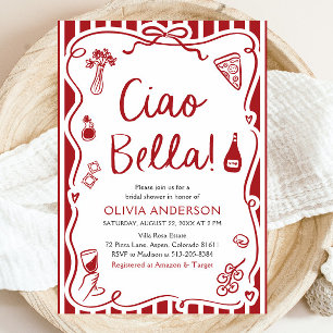 Ciao Bella Hand Drawn Italienisches Pizza Brautpar Einladung