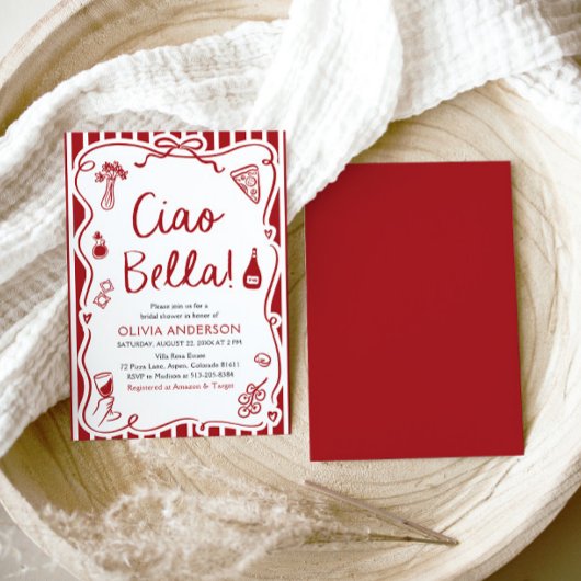 Ciao Bella Hand Drawn Italienisches Pizza Brautpar Einladung
