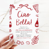 Ciao Bella Hand Drawn Italienisches Pizza Brautpar Einladung