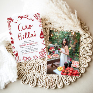 Ciao Bella Hand Drawn Italienisches Pizza Brautpar Einladung