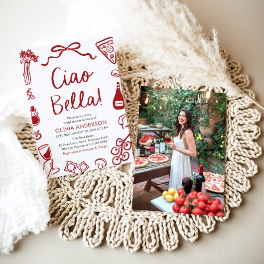 Ciao Bella Hand Drawn Italienisches Pizza Brautpar Einladung
