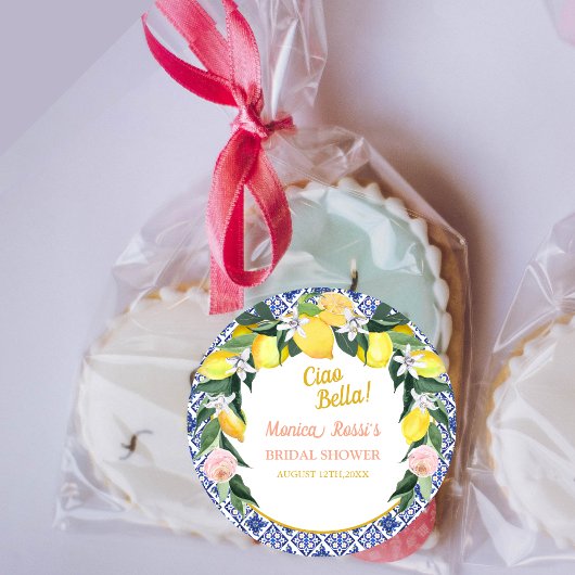 Ciao Bella Italian Lemon Blue Tiles Brautparty Runder Aufkleber