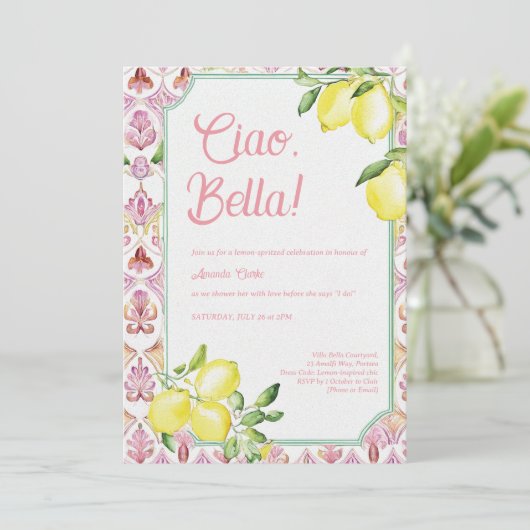 Ciao Bella Italian Lemon Brautparty Einladung (Stehend Vorderseite)