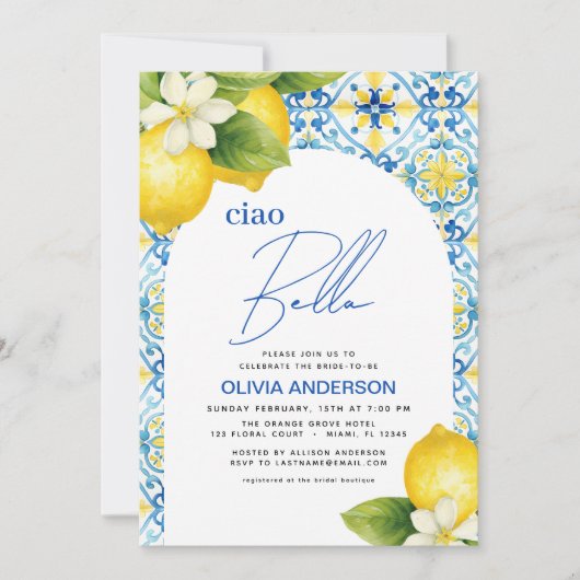 Ciao Bella Italian Lemon QR Code Brautparty Einladung (Vorderseite)