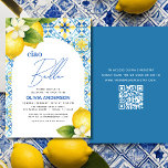 Ciao Bella Italian Lemon QR Code Brautparty Einladung<br><div class="desc">Feiern Sie Ihren besonderen Tag mit einem bezaubernden italienischen Flair mit der "Ciao Bella" italienischen Lemon Blue Tile Bridal Dusche Einladung. Mit lebendigen gelben Zitronen und aufwändigen blauen Fliesenmustern prägt dieses Design das Wesen des Mittelmeers. Diese elegante Einladung ist perfekt für eine zukünftige Braut mit einer Liebe für alles Italienische....</div>